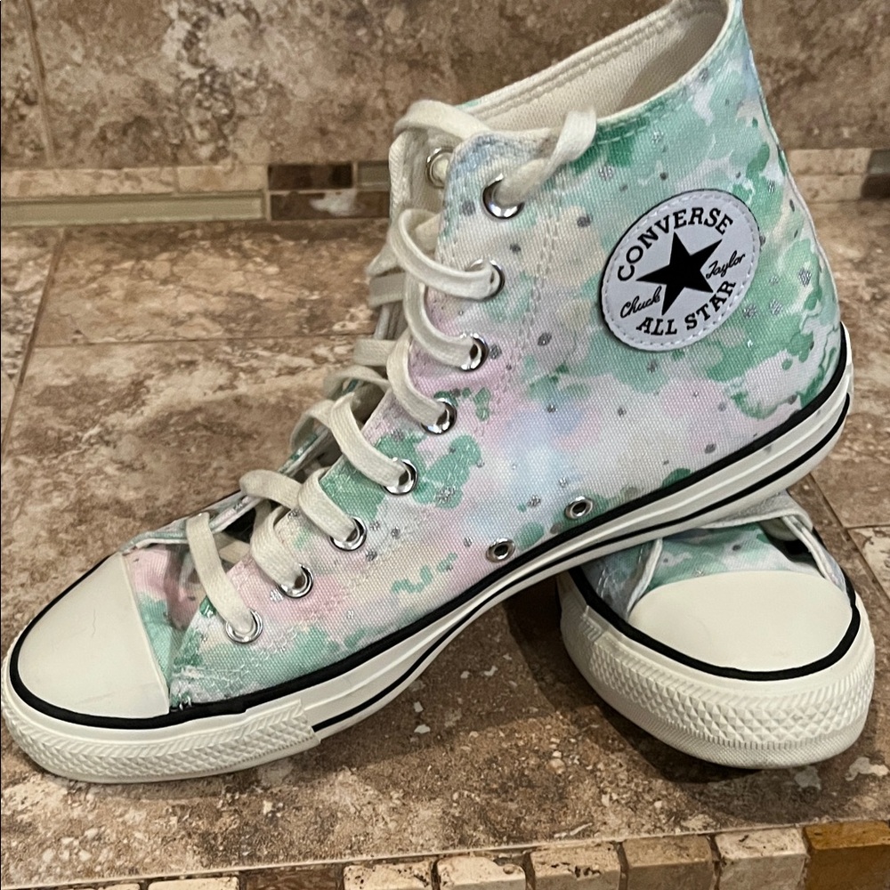 Converse All Star High-Tops with Green and Pink Tie-Dye Women’s 10.
